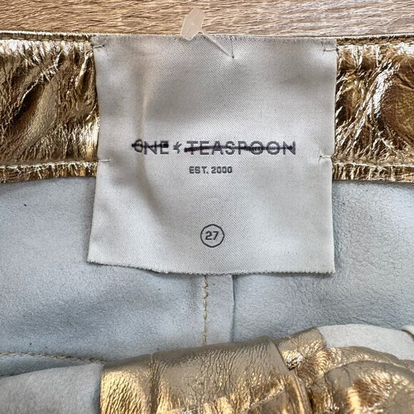 NWT One Teaspoon Heartbreak Hotel Leather Bandits Shorts in Gold Metallic 27 - Picture 6 of 14